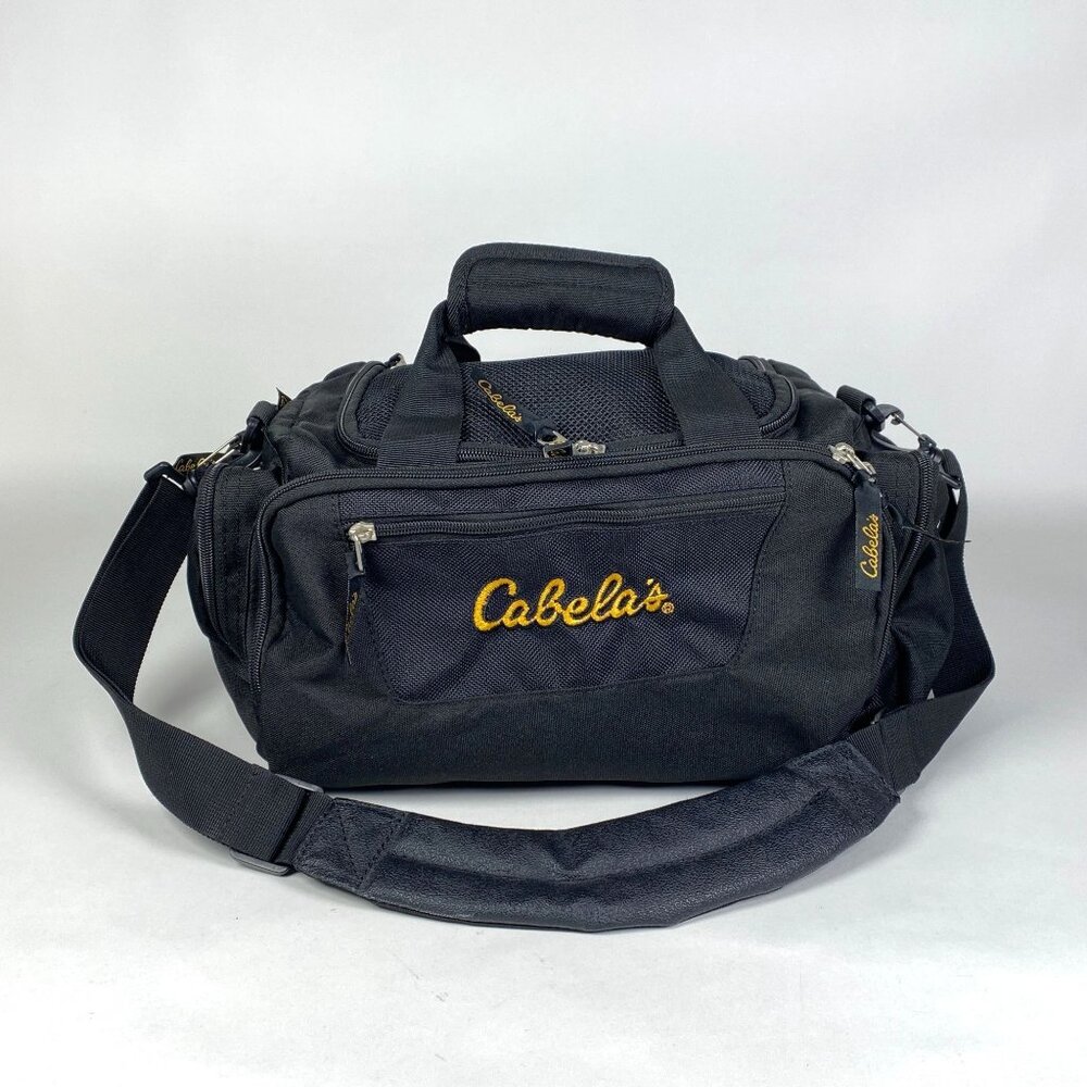 Cabelas Black Duffel Bag Detachable Shoulder Strap Zip Pockets Gym Travel